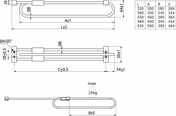 Изображение товара Вешалка выдвижная GRIDLI L-450/480 усиленная овальная (хром/черный)