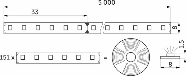 Изображение товара Светодиодная лента AKS 14.4W/m 24V (5м, теплый белый)