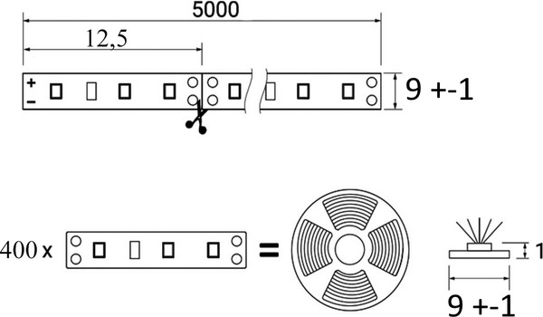 Изображение товара Светодиодная лента AKS 19.2W/m 12V (5м, теплый белый)