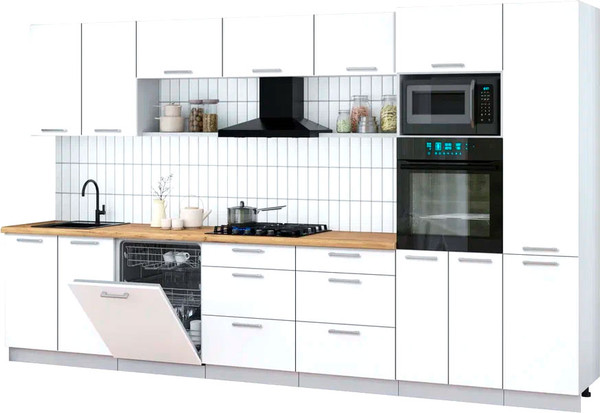 Изображение товара Кухонный гарнитур Интерлиния Мила Gloss 3.6-ПМ1 (белый/белый/дуб бунратти)