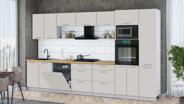 Изображение товара Кухонный гарнитур Интерлиния Мила Gloss 3.6-ПМ1 (кашемир/кашемир/дуб бунратти)