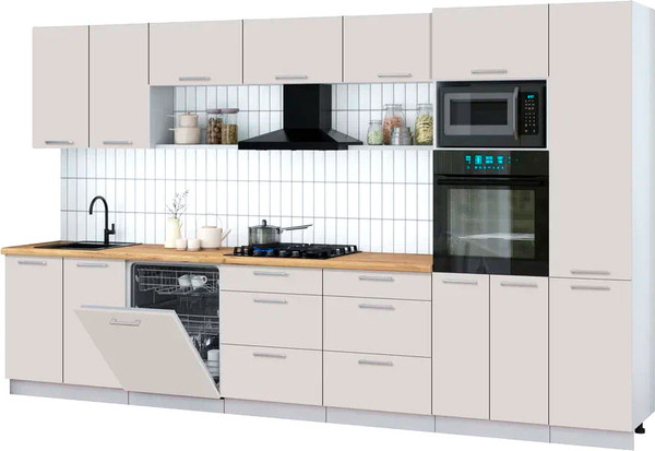 Изображение товара Кухонный гарнитур Интерлиния Мила Gloss 3.6-ПМ1 (кашемир/кашемир/дуб бунратти)