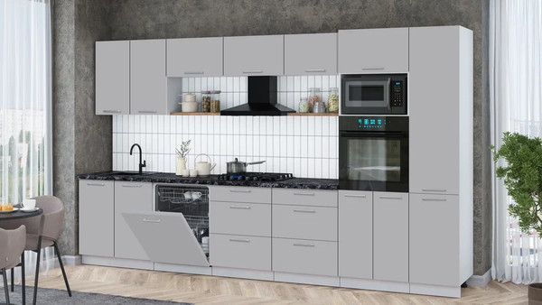 Изображение товара Кухонный гарнитур Интерлиния Мила Gloss 3.6-ПМ1 (грей/грей/кастилло темный)