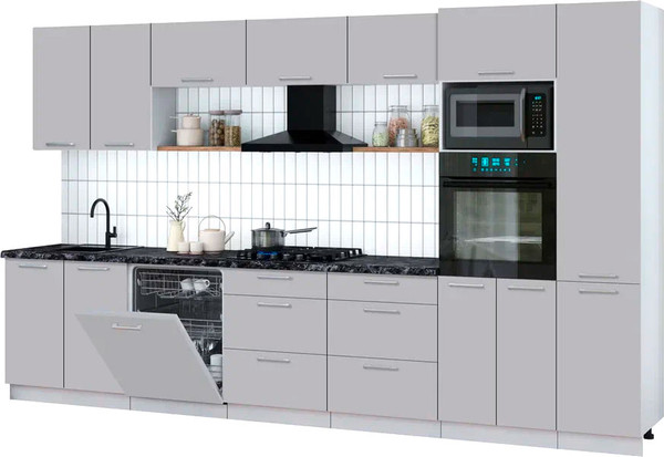 Изображение товара Кухонный гарнитур Интерлиния Мила Gloss 3.6-ПМ1 (грей/грей/кастилло темный)