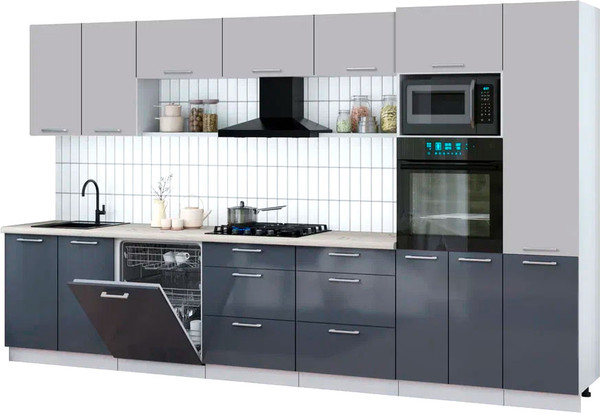 Изображение товара Кухонный гарнитур Интерлиния Мила Gloss 3.6-ПМ1 (асфальт глянец/грей/бискайская сосна)