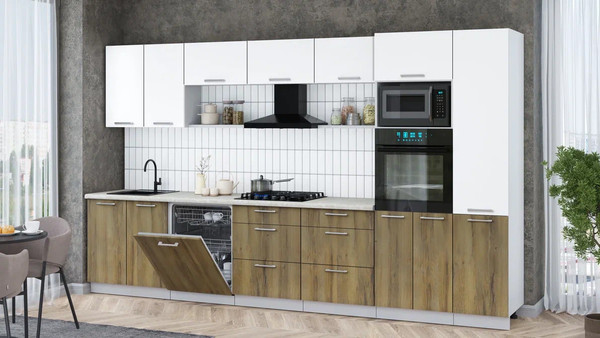 Изображение товара Кухонный гарнитур Интерлиния Мила Gloss 3.6-ПМ1 (дуб вотан/белый/опал светлый)