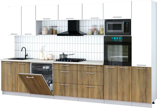 Изображение товара Кухонный гарнитур Интерлиния Мила Gloss 3.6-ПМ1 (дуб вотан/белый/опал светлый)