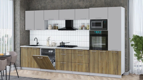 Изображение товара Кухонный гарнитур Интерлиния Мила Gloss 3.6-ПМ1 (дуб вотан/грей/серый каспий)