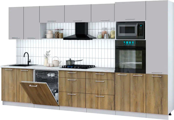 Изображение товара Кухонный гарнитур Интерлиния Мила Gloss 3.6-ПМ1 (дуб вотан/грей/серый каспий)