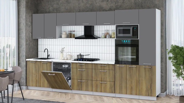 Изображение товара Кухонный гарнитур Интерлиния Мила Gloss 3.6-ПМ1 (дуб вотан/серый/белый гранит)