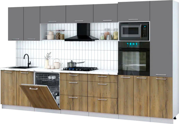 Изображение товара Кухонный гарнитур Интерлиния Мила Gloss 3.6-ПМ1 (дуб вотан/серый/белый гранит)