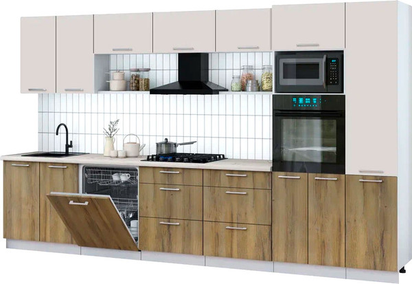 Изображение товара Кухонный гарнитур Интерлиния Мила Gloss 3.6-ПМ1 (дуб вотан/кашемир/бискайская сосна)