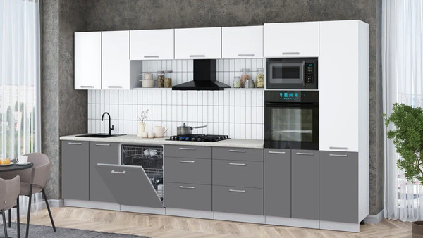 Изображение товара Кухонный гарнитур Интерлиния Мила Gloss 3.6-ПМ1 (серый/белый/опал светлый)