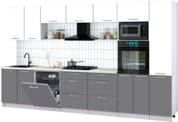 Изображение товара Кухонный гарнитур Интерлиния Мила Gloss 3.6-ПМ1 (серый/белый/опал светлый)