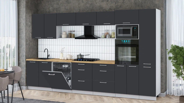 Изображение товара Кухонный гарнитур Интерлиния Мила Gloss 3.6-ПМ1 (пепел/пепел/дуб бунратти)