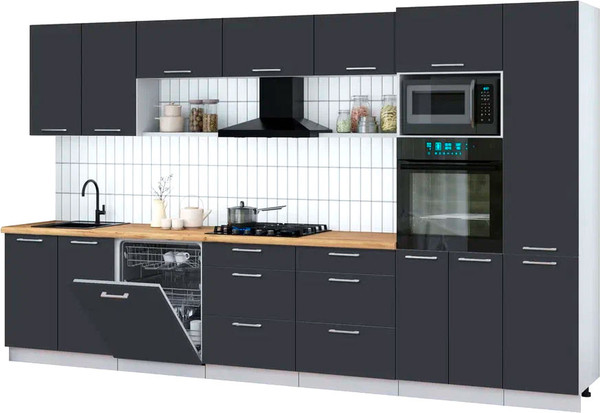 Изображение товара Кухонный гарнитур Интерлиния Мила Gloss 3.6-ПМ1 (пепел/пепел/дуб бунратти)