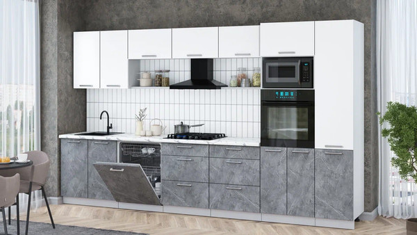 Изображение товара Кухонный гарнитур Интерлиния Мила Gloss 3.6-ПМ1 (керамика/белый/белый гранит)