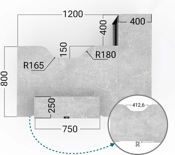 Изображение товара Компьютерный стол Millwood Каир угловой 160х120х93.05 (бетон/металл черный)