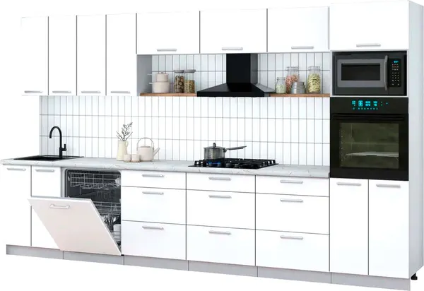 Изображение товара Кухонный гарнитур Interline Мила Gloss 3.6-ПМ1-2 (белый/белый/серый каспий)