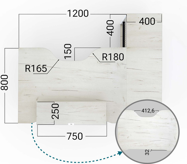 Изображение товара Компьютерный стол Millwood Каир угловой 160х120х93.05 (дуб белый Craft/металл белый)