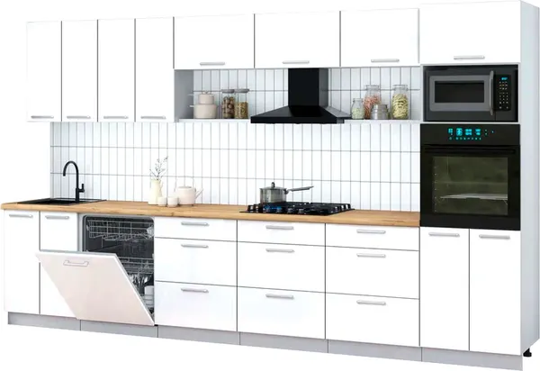 Изображение товара Кухонный гарнитур Interline Мила Gloss 3.6-ПМ1-2 (белый глянец/белый глянец/дуб бунратти)