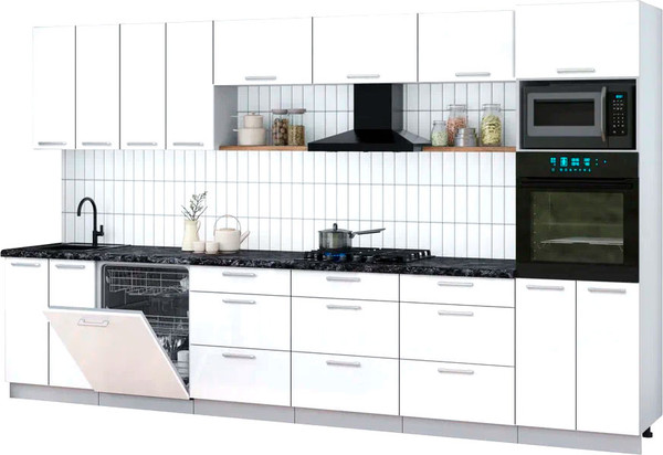 Изображение товара Кухонный гарнитур Интерлиния Мила Gloss 3.6-ПМ1-2 (белый глянец/белый глянец/кастилло темный)