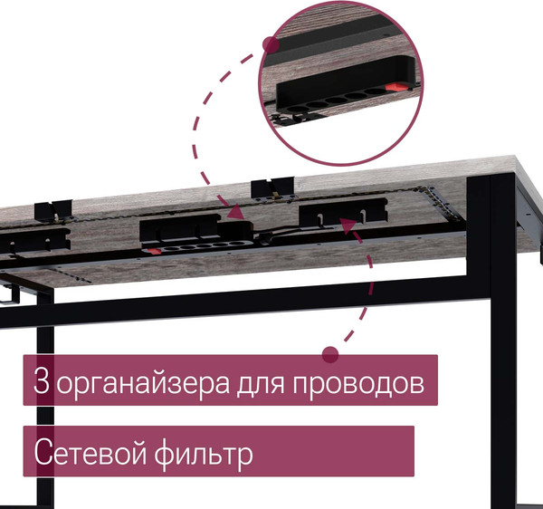 Изображение товара Компьютерный стол Millwood Каир смарт 140х80х74.2 (сосна пасадена/металл черный)