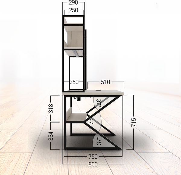 Изображение товара Письменный стол Millwood Кембридж 160х80х175.1 (дуб белый Craft/металл черный)