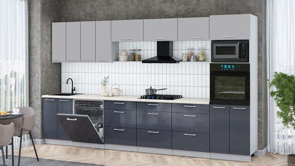 Изображение товара Кухонный гарнитур Интерлиния Мила Gloss 3.6-ПМ1-2 (асфальт глянец/грей/бискайская сосна)