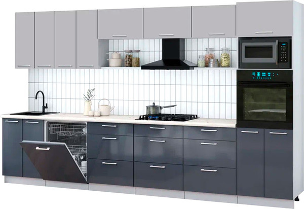 Изображение товара Кухонный гарнитур Интерлиния Мила Gloss 3.6-ПМ1-2 (асфальт глянец/грей/бискайская сосна)