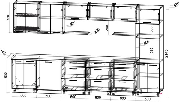 Изображение товара Кухонный гарнитур Интерлиния Мила Gloss 3.6-ПМ1-2 (асфальт глянец/грей/бискайская сосна)