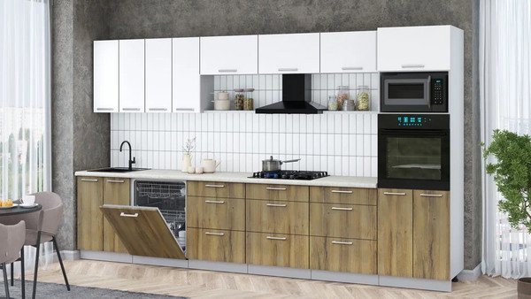 Изображение товара Кухонный гарнитур Интерлиния Мила Gloss 3.6-ПМ1-2 (дуб вотан/белый/опал светлый)