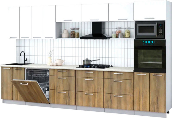 Изображение товара Кухонный гарнитур Интерлиния Мила Gloss 3.6-ПМ1-2 (дуб вотан/белый/опал светлый)