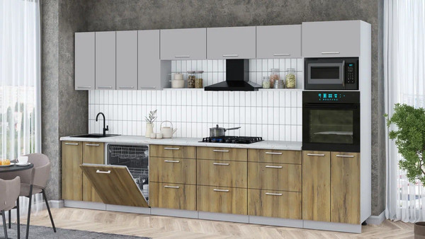 Изображение товара Кухонный гарнитур Интерлиния Мила Gloss 3.6-ПМ1-2 (дуб вотан/грей/серый каспий)