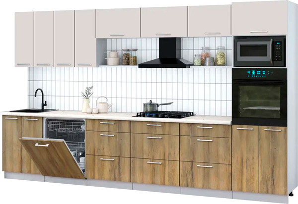 Изображение товара Кухонный гарнитур Интерлиния Мила Gloss 3.6-ПМ1-2 (дуб вотан/кашемир/бискайская сосна)