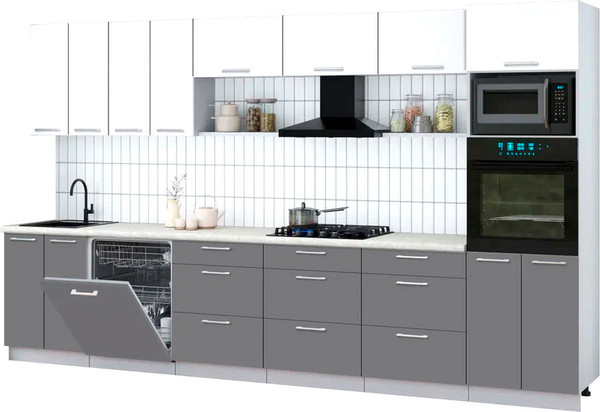 Изображение товара Кухонный гарнитур Интерлиния Мила Gloss 3.6-ПМ1-2 (серый/белый/опал светлый)