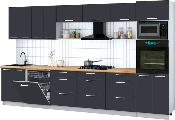 Изображение товара Кухонный гарнитур Интерлиния Мила Gloss 3.6-ПМ1-2 (пепел/пепел/дуб бунратти)