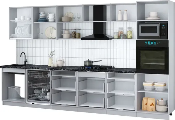 Изображение товара Кухонный гарнитур Интерлиния Мила Gloss 3.6-ПМ1-2 (пепел/белый глянец/серый каспий)