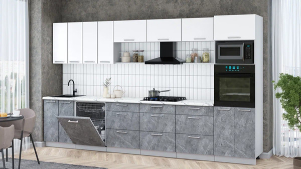 Изображение товара Кухонный гарнитур Интерлиния Мила Gloss 3.6-ПМ1-2 (керамика/белый/белый гранит)