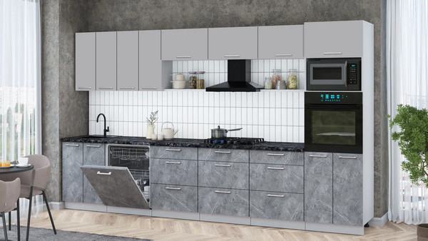 Изображение товара Кухонный гарнитур Интерлиния Мила Gloss 3.6-ПМ1-2 (керамика/грей/кастилло темный)