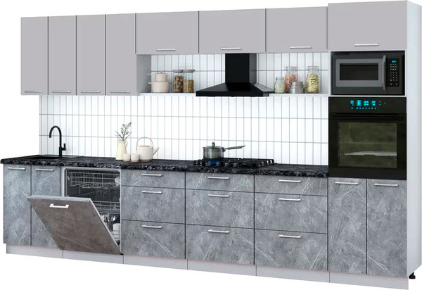 Изображение товара Кухонный гарнитур Интерлиния Мила Gloss 3.6-ПМ1-2 (керамика/грей/кастилло темный)
