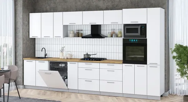 Изображение товара Кухонный гарнитур Интерлиния Мила Gloss 3.8-ПМ1 (белый/белый/дуб бунратти)