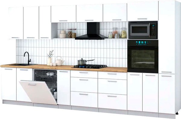 Изображение товара Кухонный гарнитур Интерлиния Мила Gloss 3.8-ПМ1 (белый/белый/дуб бунратти)