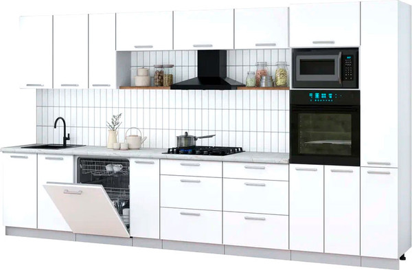 Изображение товара Кухонный гарнитур Интерлиния Мила Gloss 3.8-ПМ1 (белый/белый/серый каспий)