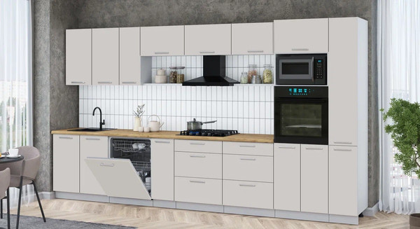 Изображение товара Кухонный гарнитур Интерлиния Мила Gloss 3.8-ПМ1 (кашемир/кашемир/дуб бунратти)