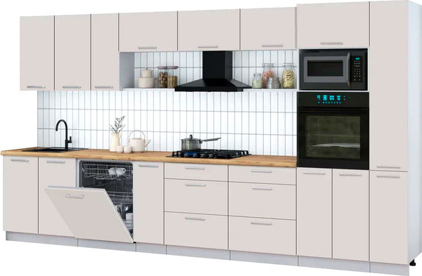 Изображение товара Кухонный гарнитур Интерлиния Мила Gloss 3.8-ПМ1 (кашемир/кашемир/дуб бунратти)