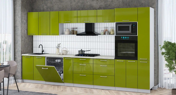 Изображение товара Кухонный гарнитур Интерлиния Мила Gloss 3.8-ПМ1 (яблоко глянец/яблоко глянец/опал светлый)