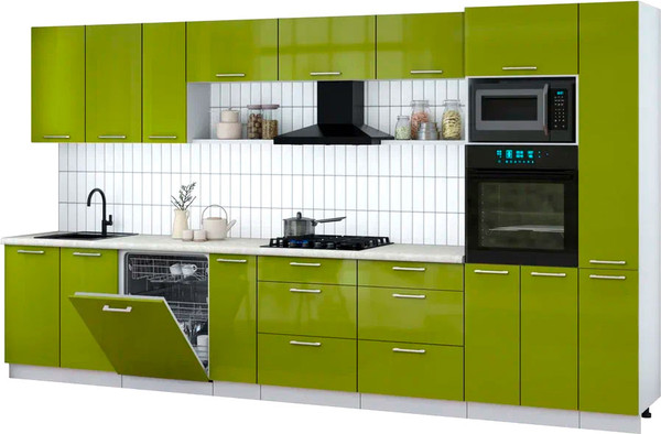 Изображение товара Кухонный гарнитур Интерлиния Мила Gloss 3.8-ПМ1 (яблоко глянец/яблоко глянец/опал светлый)