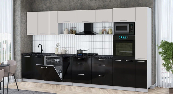 Изображение товара Кухонный гарнитур Интерлиния Мила Gloss 3.8-ПМ1 (черный глянец/кашемир/кастилло темный)