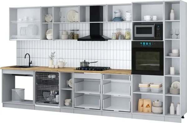 Изображение товара Кухонный гарнитур Интерлиния Мила Gloss 3.8-ПМ1 (черный глянец/бордовый глянец/кастилло темный)